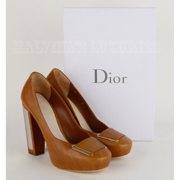 CHRISTIAN DIOR SHOES MIRROR HEEL BEIGE LEATHER PUMPS sz 38 / 7.5 - Picture 9 of 9